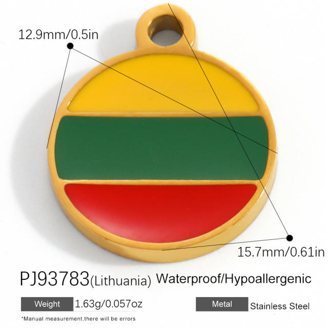 18K real gold plated color enamel flag element stainless steel charm diy jewelry accessory