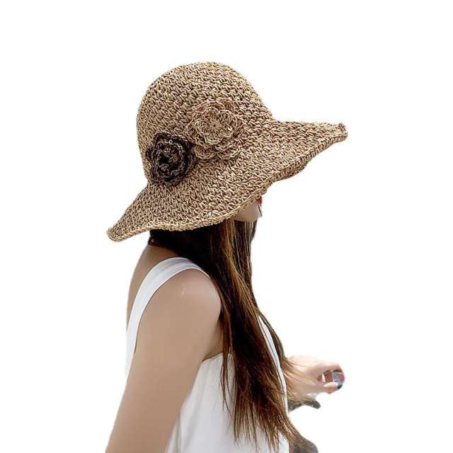 Straw hat women's summer beach hat foldable sunscreen big eaves seaside hat