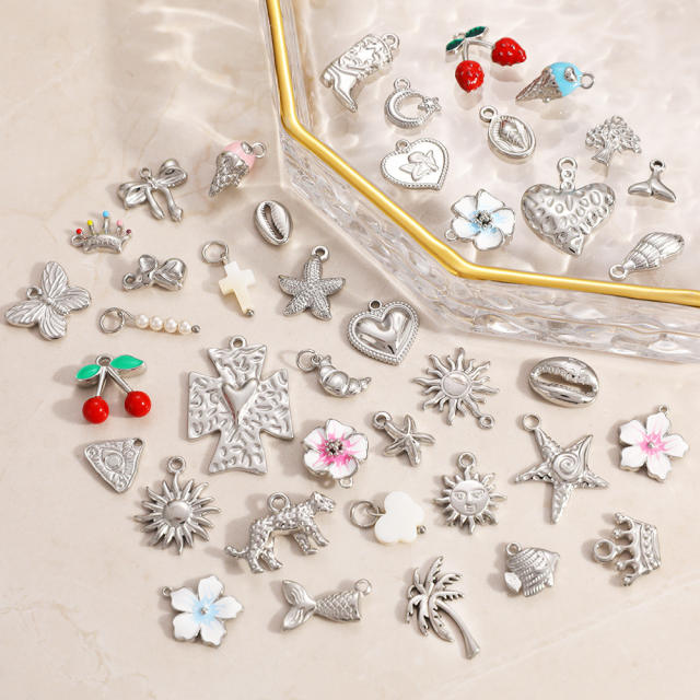Silver color enamel hot sale element stainless steel charm DIY jewelry accessory