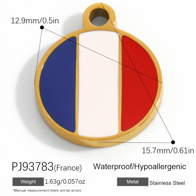 18K real gold plated color enamel flag element stainless steel charm diy jewelry accessory