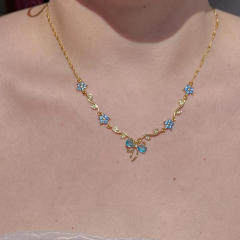 Zircon Bow Necklace for Women Light Luxury Best Friend Clavicle Chain Color-Preserving Jewelry