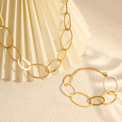 Simple geometric Oval shape chain stainless steel necklace bracelet set