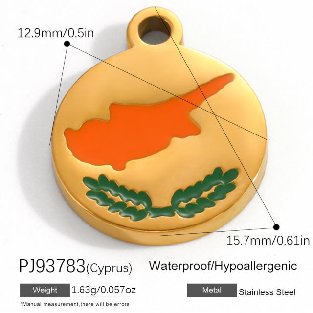 18K real gold plated color enamel flag element stainless steel charm diy jewelry accessory