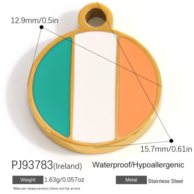 18K real gold plated color enamel flag element stainless steel charm diy jewelry accessory
