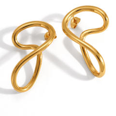 18KG unique geometirc line shape stainless steel earrings