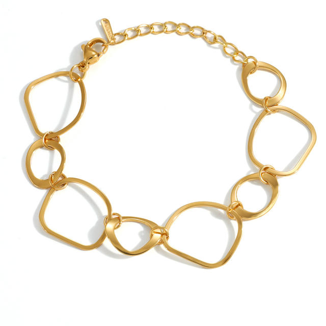 18K real gold plated geometric line stainless steel necklace bracelet set