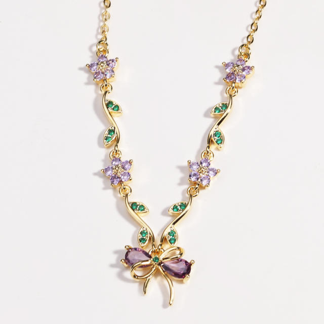Zircon Bow Necklace for Women Light Luxury Best Friend Clavicle Chain Color-Preserving Jewelry