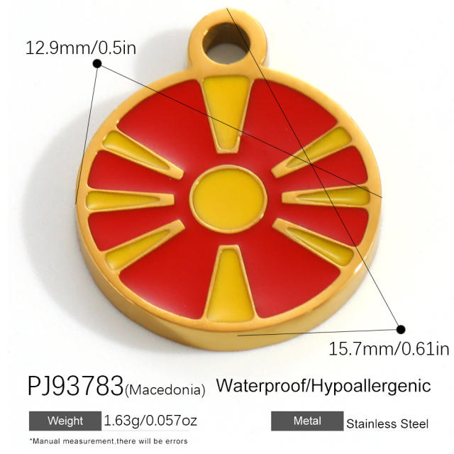 18K real gold plated color enamel flag element stainless steel charm diy jewelry accessory