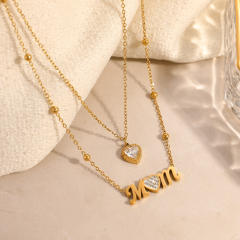 Mother's day diamond heart stainless steel necklace bracelet set