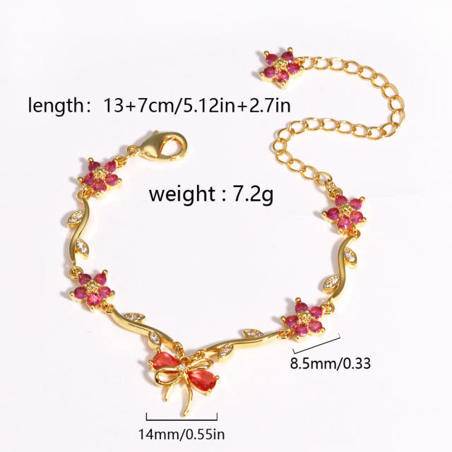 Hot-Selling Cute Sweet Exquisite Zircon Bow Branch Leaf Bracelet