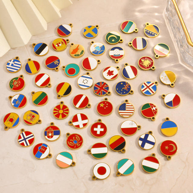 18K real gold plated color enamel flag element stainless steel charm diy jewelry accessory