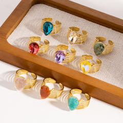 Vintage drop heart shape cubic zircon natural stone inlaid stainless steel rings