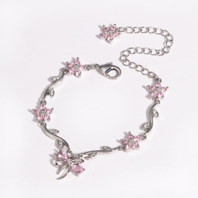Hot-Selling Cute Sweet Exquisite Zircon Bow Branch Leaf Bracelet