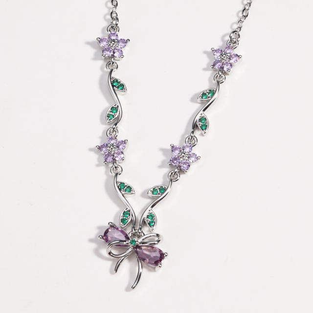 Zircon Bow Necklace for Women Light Luxury Best Friend Clavicle Chain Color-Preserving Jewelry