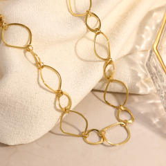 18K real gold plated geometric line stainless steel necklace bracelet set
