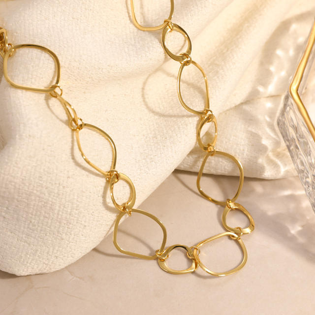 18K real gold plated geometric line stainless steel necklace bracelet set