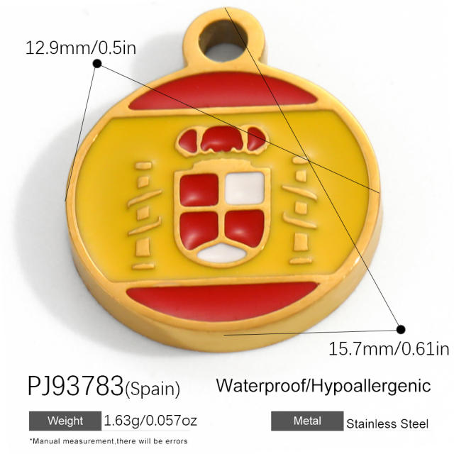 18K real gold plated color enamel flag element stainless steel charm diy jewelry accessory