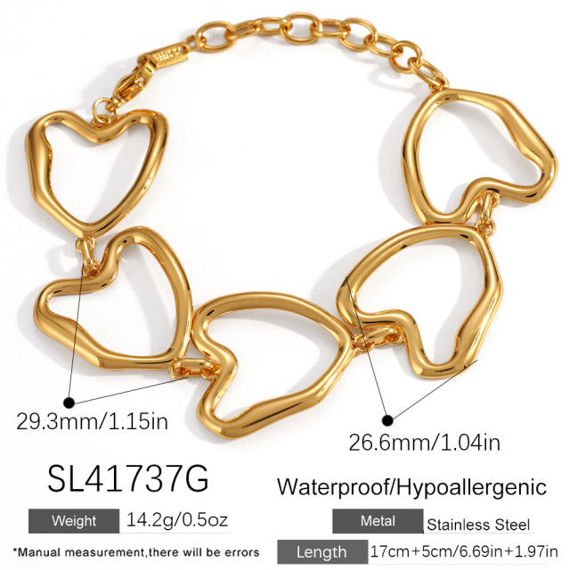 18KG big size hollow heart chain stainless steel bracelet