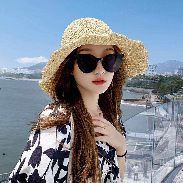 Straw hat women's summer beach hat foldable sunscreen big eaves seaside hat