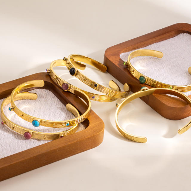 Colorful Natural Stone Inlaid Simple Women's Stainless Steel Bracelet