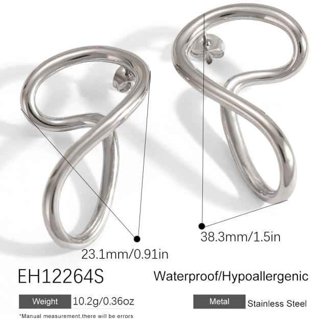 18KG unique geometirc line shape stainless steel earrings