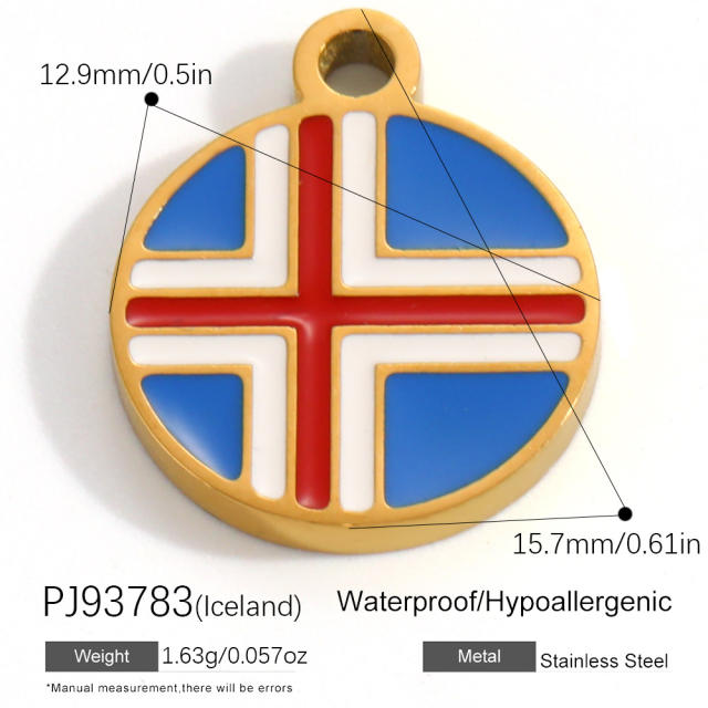 18K real gold plated color enamel flag element stainless steel charm diy jewelry accessory