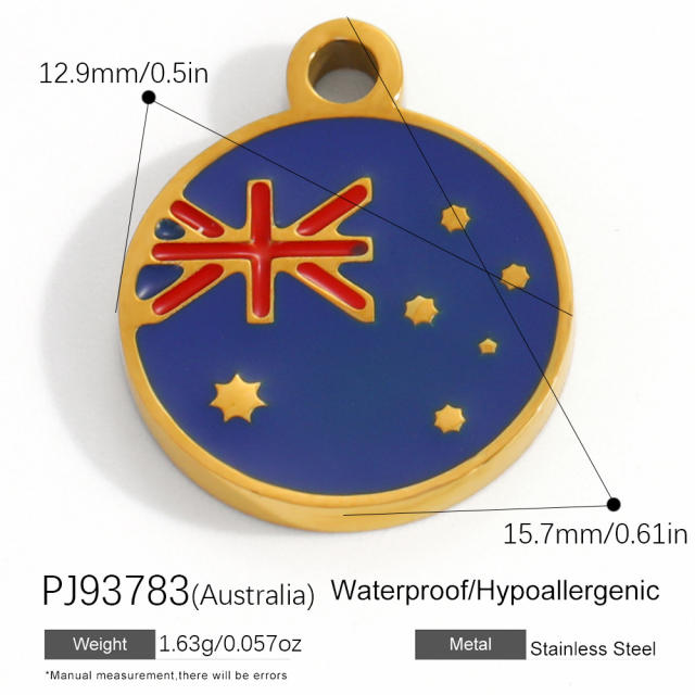 18K real gold plated color enamel flag element stainless steel charm diy jewelry accessory