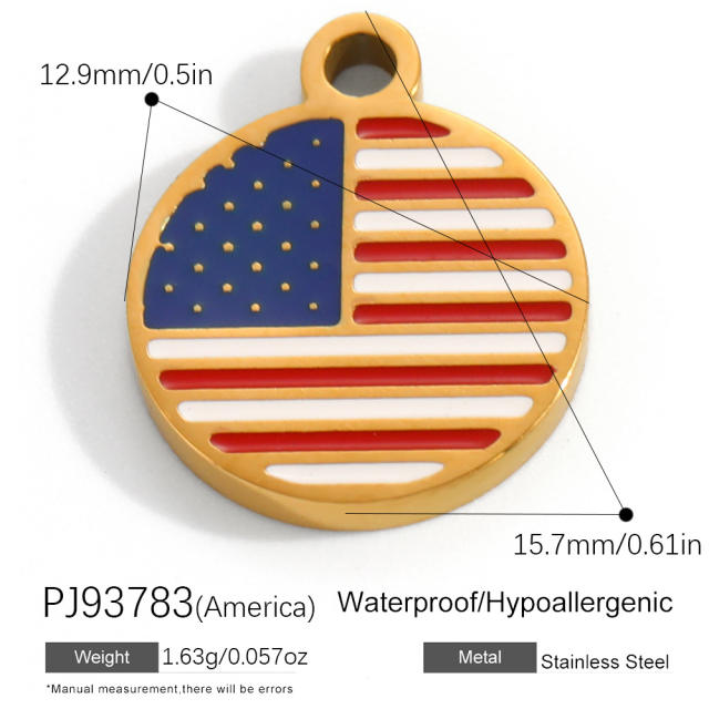 18K real gold plated color enamel flag element stainless steel charm diy jewelry accessory