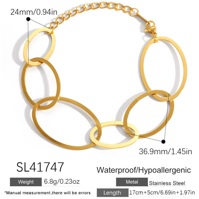 Simple geometric Oval shape chain stainless steel necklace bracelet set
