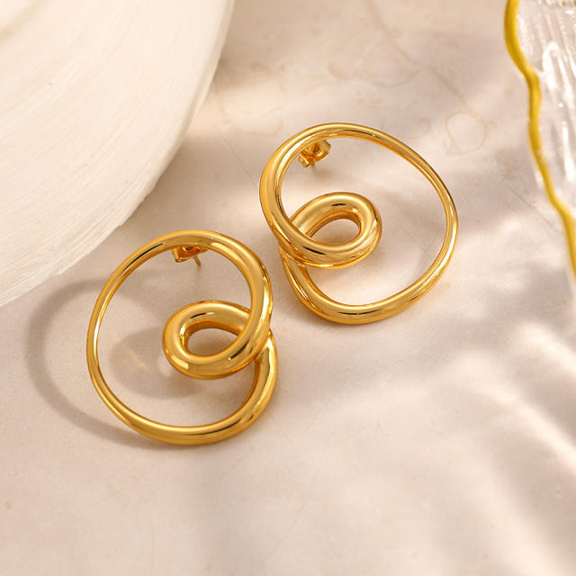 18KG unqiue simple twisted line stainless steel earrings