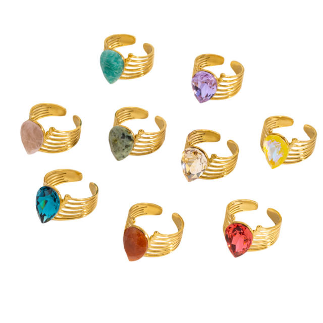 Vintage drop heart shape cubic zircon natural stone inlaid stainless steel rings