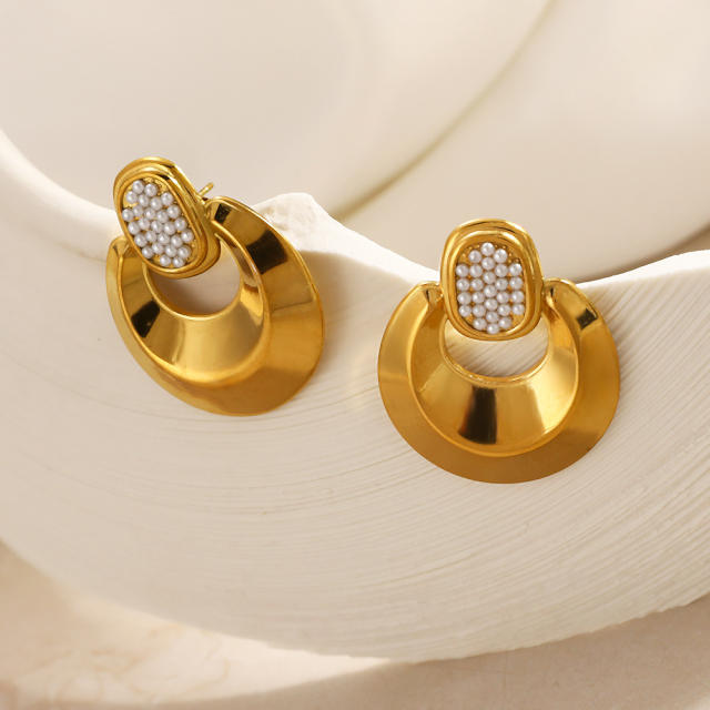 18KG cubic zircon inlaid circle shape stainless steel earrings