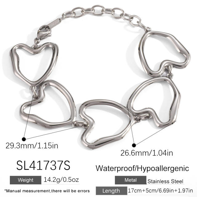 18KG big size hollow heart chain stainless steel bracelet