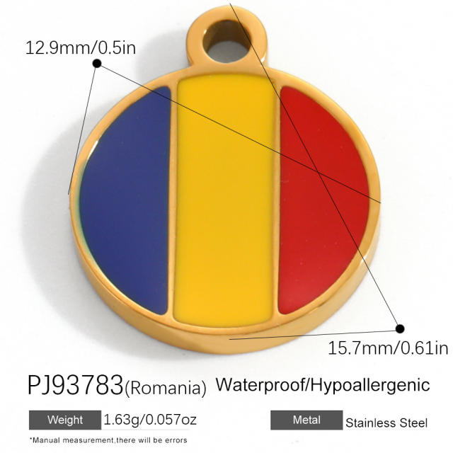 18K real gold plated color enamel flag element stainless steel charm diy jewelry accessory