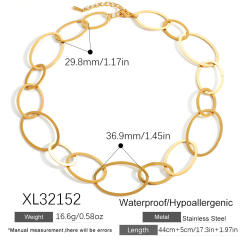 Simple geometric Oval shape chain stainless steel necklace bracelet set