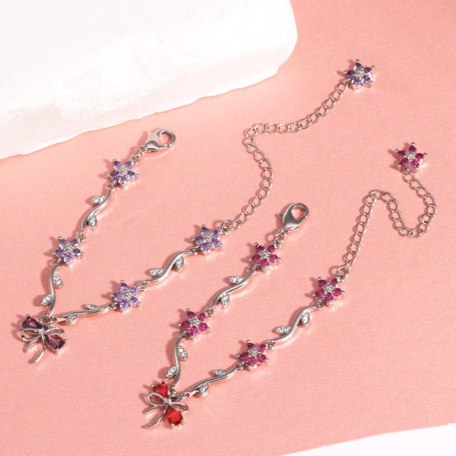 Hot-Selling Cute Sweet Exquisite Zircon Bow Branch Leaf Bracelet