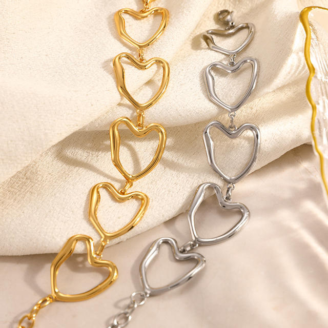 18KG big size hollow heart chain stainless steel bracelet