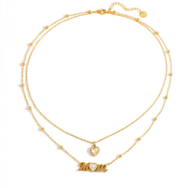 Mother's day diamond heart stainless steel necklace bracelet set