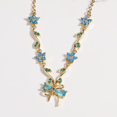 Zircon Bow Necklace for Women Light Luxury Best Friend Clavicle Chain Color-Preserving Jewelry