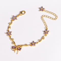 Hot-Selling Cute Sweet Exquisite Zircon Bow Branch Leaf Bracelet