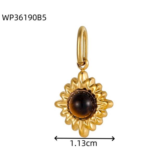 Sunflower Tiger Eye Maillard Color DIY Stainless Steel Pendant Handmade Necklace Earrings Accessories