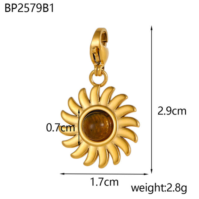 Sunflower Tiger Eye Maillard Color DIY Stainless Steel Pendant Handmade Necklace Earrings Accessories