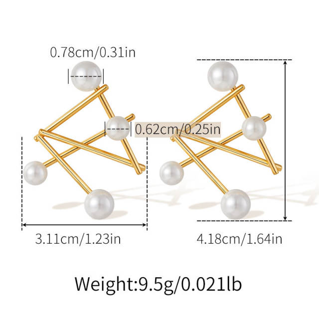 New Geometric Design Pearl Earrings Women's Daily Wear Real Gold Plated Earrings