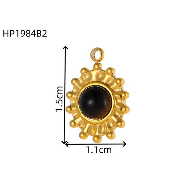 Sunflower Tiger Eye Maillard Color DIY Stainless Steel Pendant Handmade Necklace Earrings Accessories
