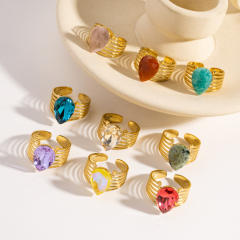 Vintage drop heart shape cubic zircon natural stone inlaid stainless steel rings
