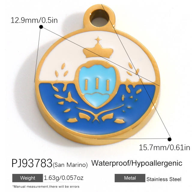 18K real gold plated color enamel flag element stainless steel charm diy jewelry accessory