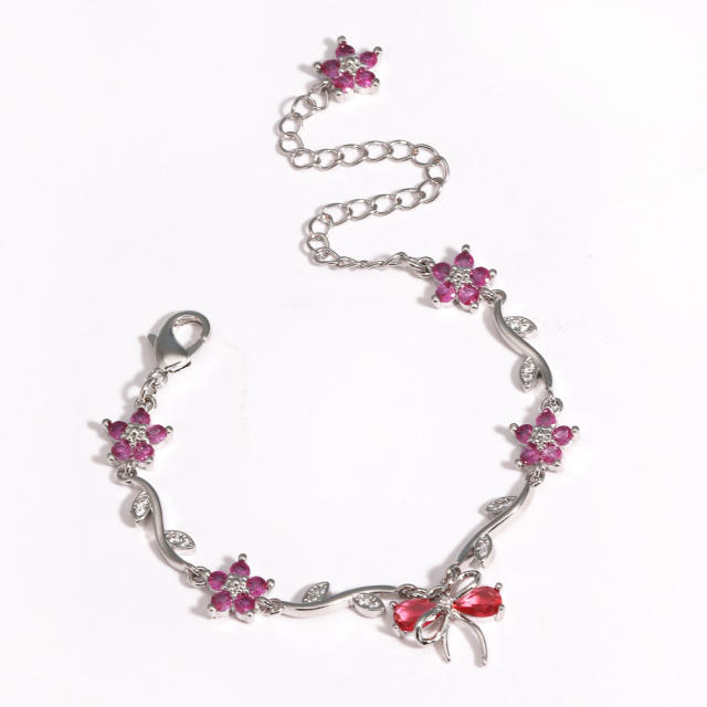 Hot-Selling Cute Sweet Exquisite Zircon Bow Branch Leaf Bracelet