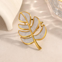 18KG color enamel Monstera deliciosa leaf shape stainless steel rings