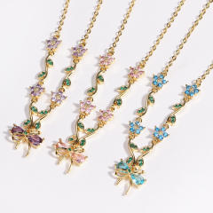 Zircon Bow Necklace for Women Light Luxury Best Friend Clavicle Chain Color-Preserving Jewelry