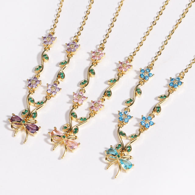 Zircon Bow Necklace for Women Light Luxury Best Friend Clavicle Chain Color-Preserving Jewelry